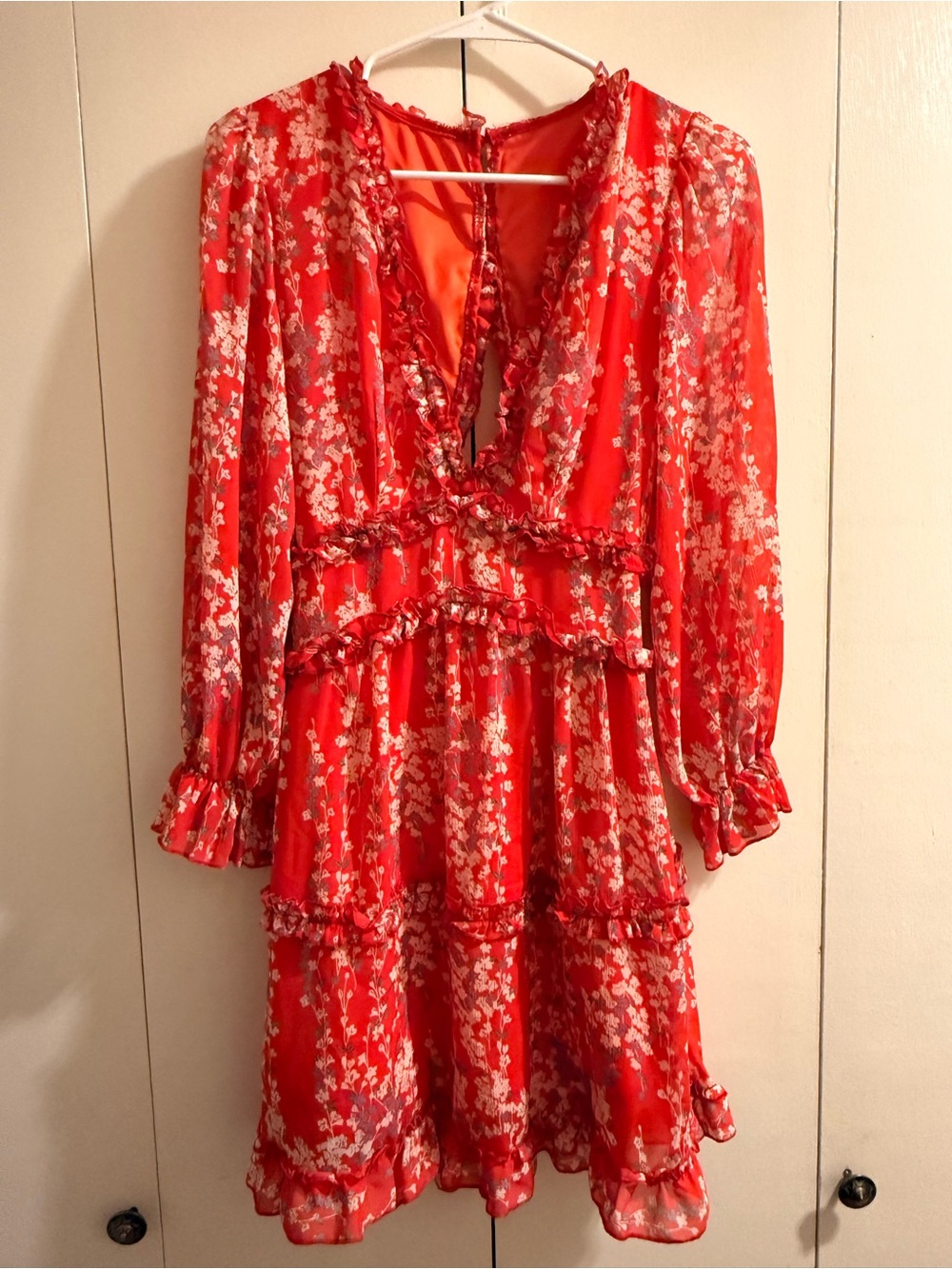 Angel Biba Red Floral Ruffle Tiered Dress